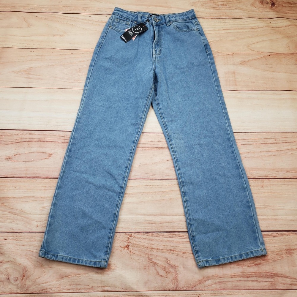 Boohoo Petite Jeans Womens 4 Light Wash Blue Straight Leg Denim Five‎ Pocket NEW